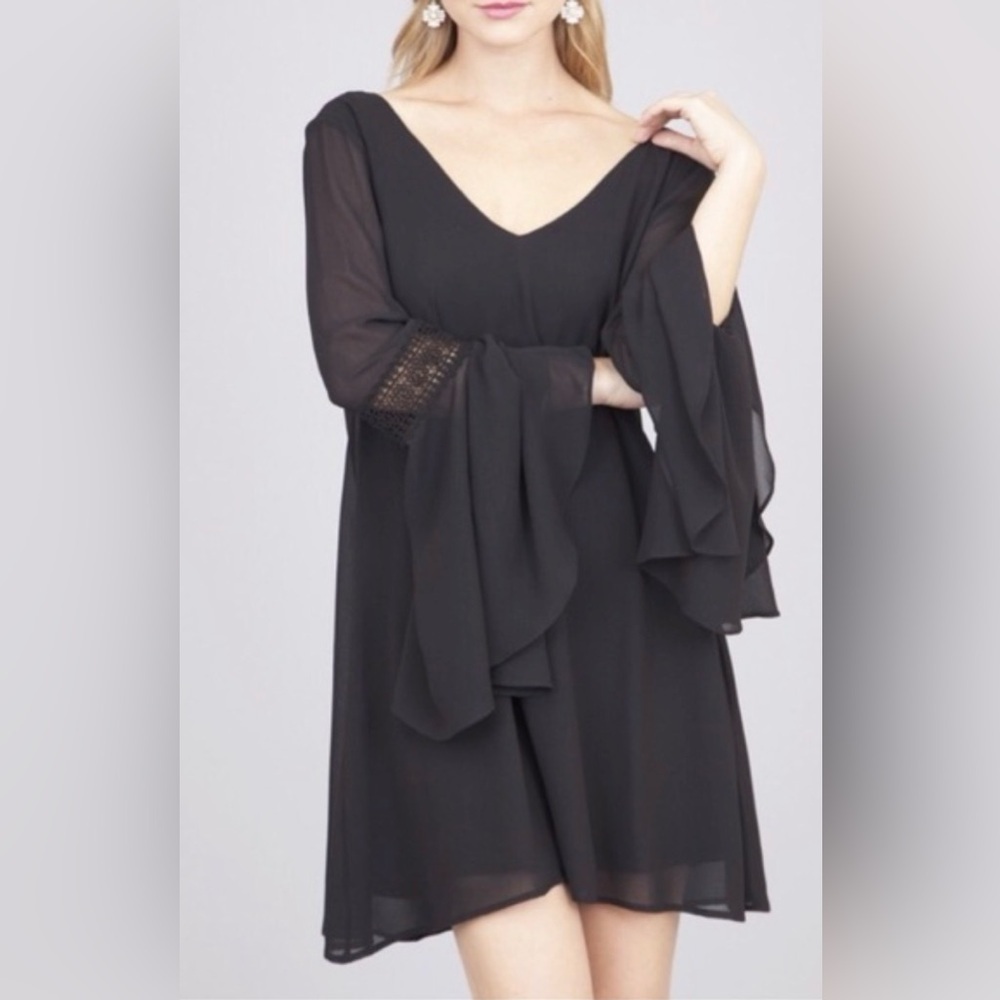 UMGEE Bella Black Bell Sleeve Mini Dress - Small - Picture 1 of 8
